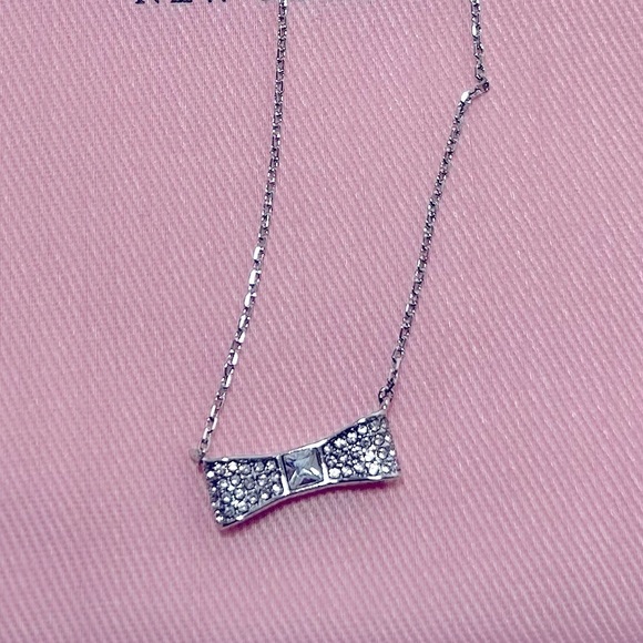 NWT Kate Spade Ready Set Bow Pave mini pendant silver necklace. - Picture 1 of 10